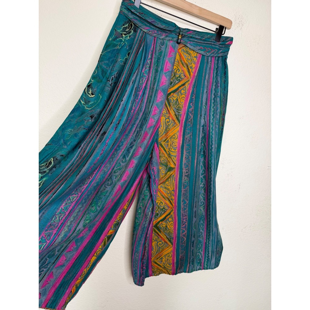 VTG Casual Corner Rayon 2pc Set 8 10 Teal Floral Poetcore Boho Artsy Festival - Picture 7 of 16